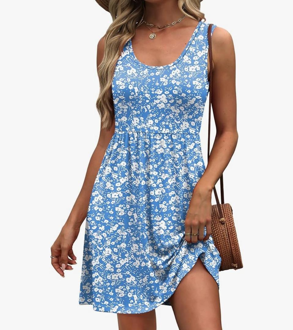 WIHOLL Women's Summer Dress 2025 A-Line Sleeveless Casual Sundress with Pockets Floral/Solid, XL