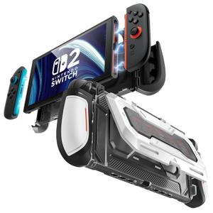 Mumba Dockable for Nintendo Switch 2 Case with Flip Stand, [Titan] Ergonomic Switch 2 Grip Protective Cover Holds 5 Game Cards & 2 TF Cards TPU Accessories and Quick-Release Joy-Con Design(White)