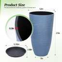 QCQHDU Set of 2 9 Gallon Tall Large planters for Outdoor/Indoor Plants of 12" Dia x 21" H Round Flower Pots Set Faux Stone Finish Front Door Patio Square Porch Planters with Tray, Sky Blue, 21in