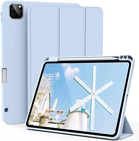 kenke Case for iPad Pro 12.9 Inch with Pencil Holder 2022/2021/2020, Slim Trifold Smart Protective Cover, Soft TPU Back Case with Auto Sleep/Wake for iPad Pro 12.9" 6th/5th/4th Generation, Light Blue
