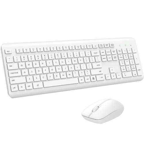 Wireless Keyboard and Mouse Combo, Full Size Silent Ergonomic Keyboard and Mouse, Long Battery Life, Optical Mouse, 2.4G Lag-Free Cordless Mice Keyboard for Computer, Mac, Laptop, PC, Windows(White)
