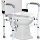 Giantex Toilet Safety Rail Free Standing Safety Assist Frame W/ 360Rotatable Clip,Adjustable Height & Width Toilet Armrest, 300 LBS Weight Capacity for Disable Elderly Commode Stability Handrails