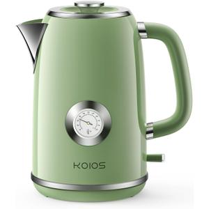 Electric Kettle 1.8L with Temperature Gauge, 1500W Fast Boiling Electric Tea Kettle, 100% Stainless Steel Retro-Style Hot Water Kettle Electric - Glowing LED Light, Auto Shut-Off & Boil-Dry Protection (Green)