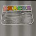 BCRMPT Chenille Letter Bag Clear Flat Pouch, Multi-Purpose PVC & Nylon Cosmetic Bag, Travel Makeup Pouch With Zipper for Women, Gym, Beach (White-Snacks)