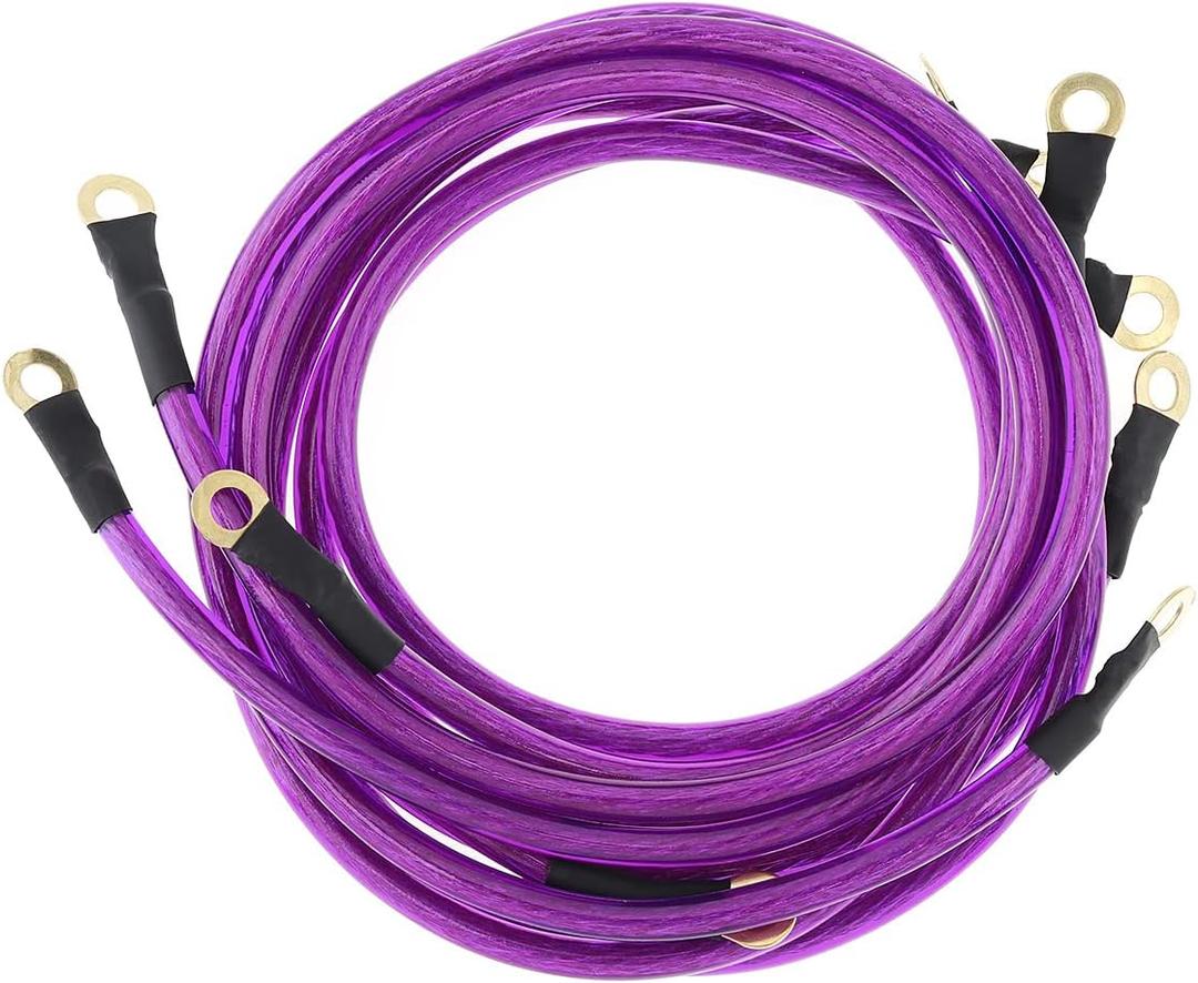 5 Point Car Universal Earth Ground Cables Grounding Wire System Kit High Performance Improve Power for Car Truck, Purple