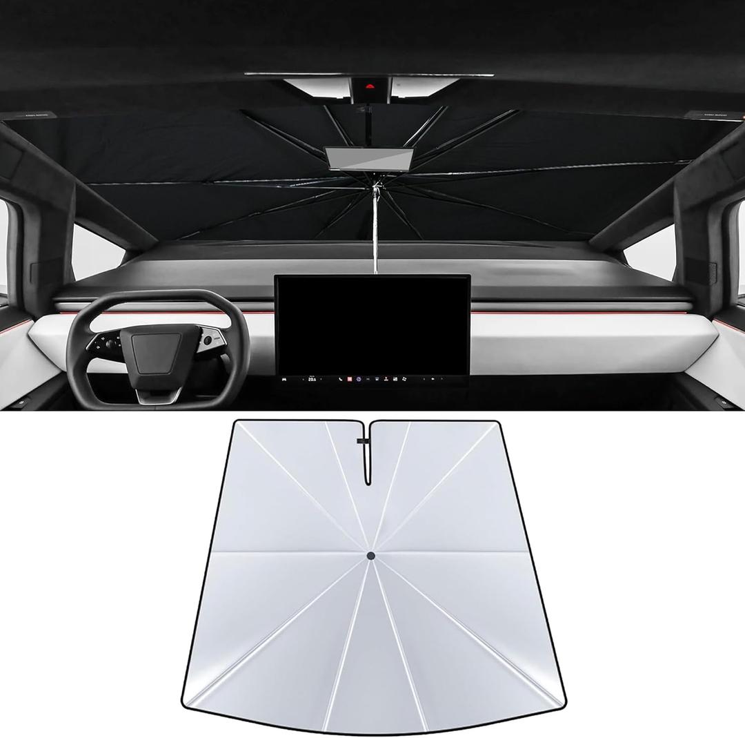 Front Windshield Sunshade Umbrella Compatible with 2023 2024 2025 Tesla Cybertruck Window Sun Shade Interior Sun Protection Accessories, for Tesla Cyber Truck Foldable Sun Shield Cover