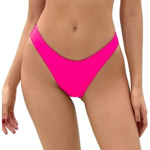 Bellecarrie Women's Cheeky Brazilian Bikini Bottoms Low Rise High Cut Swim Bottom (Hot Pink, Small)
