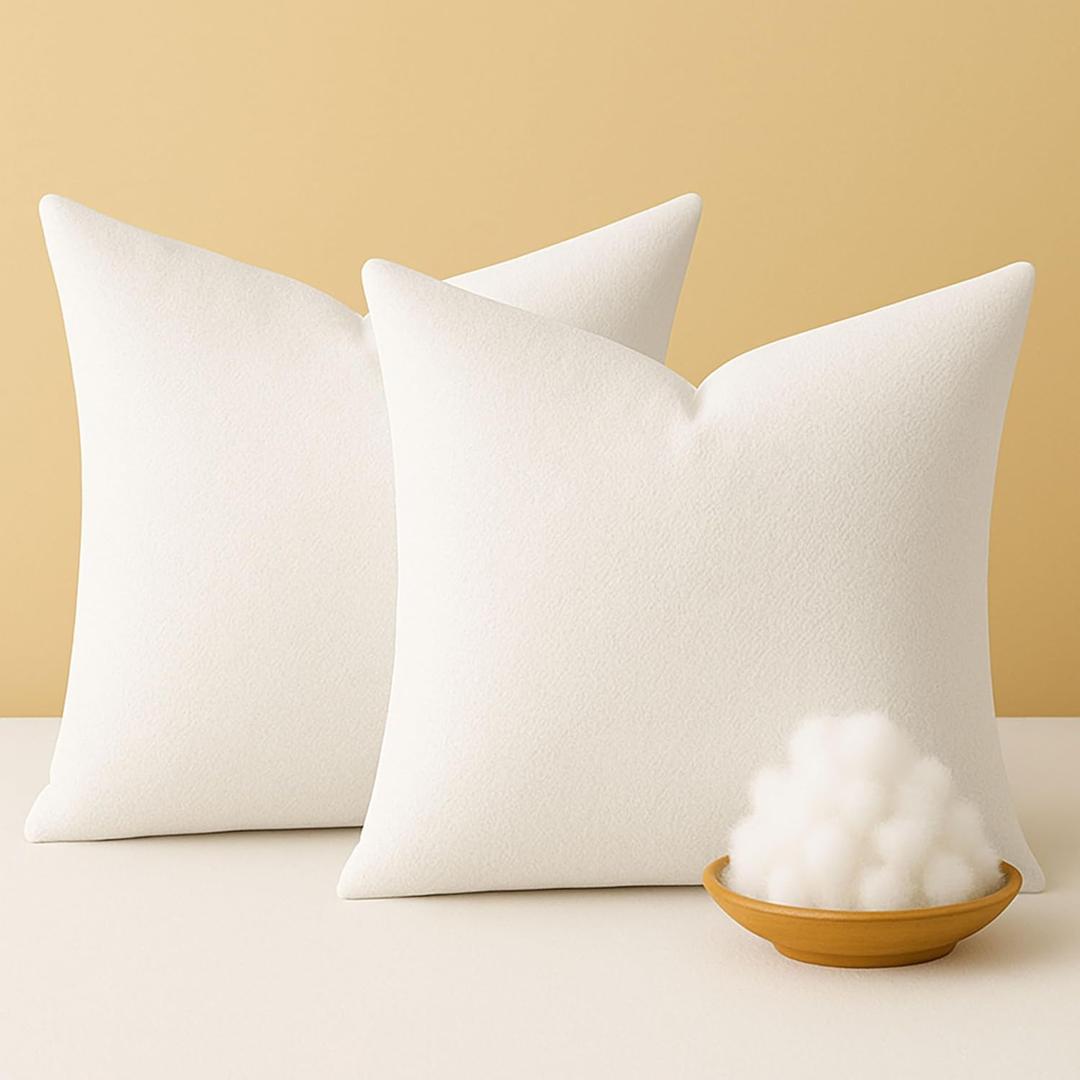 Square Throw Pillow Inserts (Pack of 2, 12"x12", White, Polyester) - Fluffy Decorative Cushion Fillers for Couch, Bed & Chair - Perfect for Styling, Back Support & Everyday Comfort