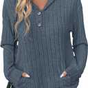 SweatyRocks Women's Long Sleeve Hoodie Sweaters Fall Ribbed Knit Casual Loose Tops with Pockets (Gray, L)