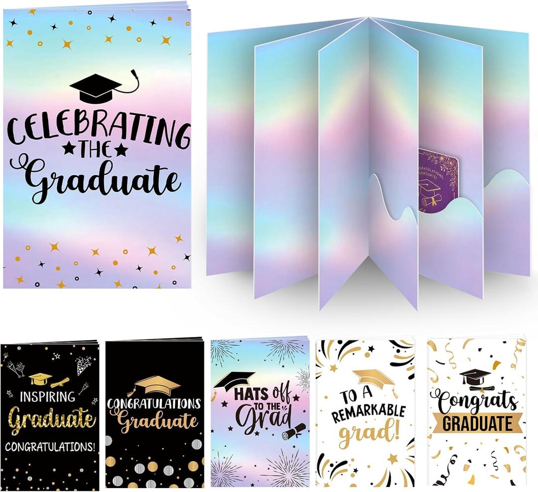 AmazingSpark 6 Set Graduation Gift Card Holder Class of 2026 University Gift Card Booklet with 5 Slots, Congratulations Grad Money Holder for High School College Graduates