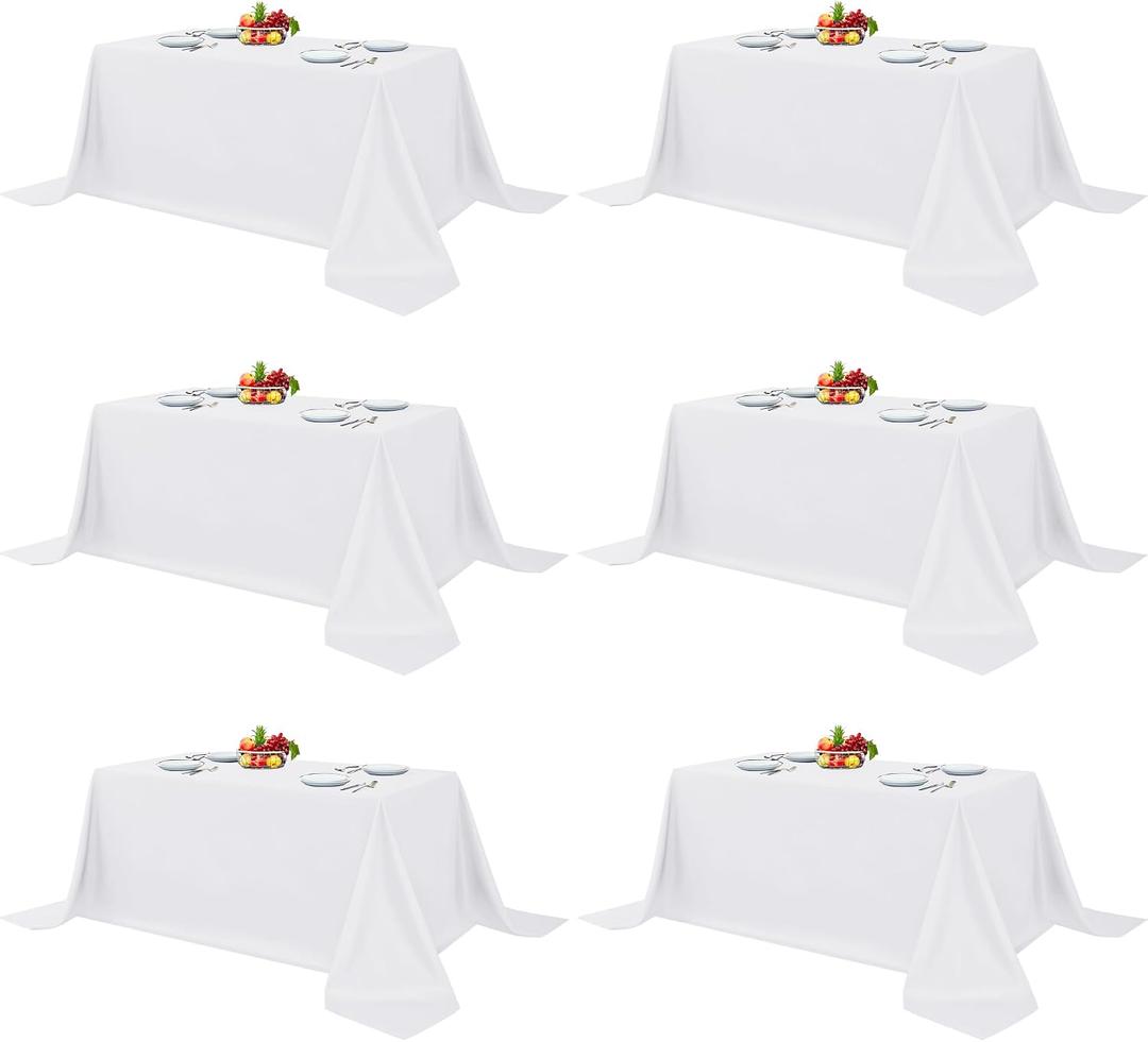 Fitable White Table Clothes for Rectangle Tables, 6 Pack - 90 x 132 Inch - Reusable and Elegant Tablecloths, Polyester Fabric Table Covers for Wedding, Party, Banquet, Formal Events
