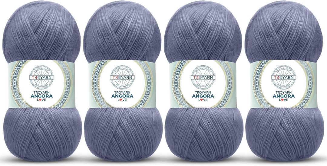 Angora Love (4-Skeins Pack) 20% Wool 80% Acrylic - Wool Yarn for Crocheting - Lace Weight #1 Fingering & Socks Yarn (4 x 3.52 oz) / (4 x 601 Yds) - Denim Melange