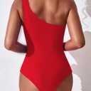 Women One Shoulder One Piece Swimsuit Tummy Control Bathing Suits Modest Full Coverage Cutout Swimwear (Red)