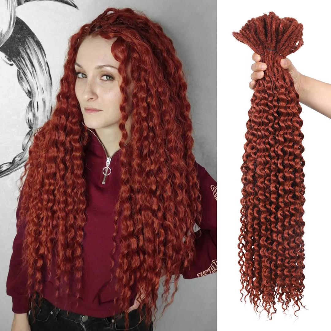 WIGER 350 Ginger DE Curly Dreads Extension Wavy Double Ended Dreadlock Crochet Hair Copper Red DE Wavy Twisted Hippie Dreadlock Handmade Synthetic Locs Hair (50 Strands Curly Dreads, 350)