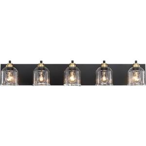 Vanity Lights for Bathroom Large 40", Farmhouse Rustic Vanity Light with Bubble Glass Shades, Black and Gold 5 Light Bathroom Lighting Fixtures Over Mirror, Bath Wall Sconce Home Decor