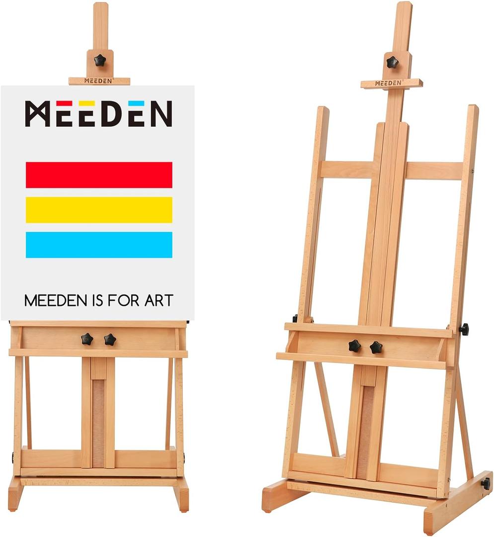 MEEDEN Large H-Frame Easel, Easel Stand for Paintings, Painting Easels, Easel Stand for Display, Solid Beechwood Wooden Easels for Painting Canvas, Holds Canvases Up to 78", Natural Color, 91 inches