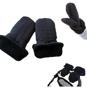 Winter Baby Stroller Hand Muffs, Waterproof Windproof Warm Gloves with Lamb Wool Lining, 12x6 Inch Oversized Stroller Handle Warmers with Magic Tape (Black)