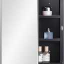 Black Plastic Bathroom Medicine Mirror Cabinet 16 x 22 inch, Surface and Recessed Mount, Beveled Edge Mirror