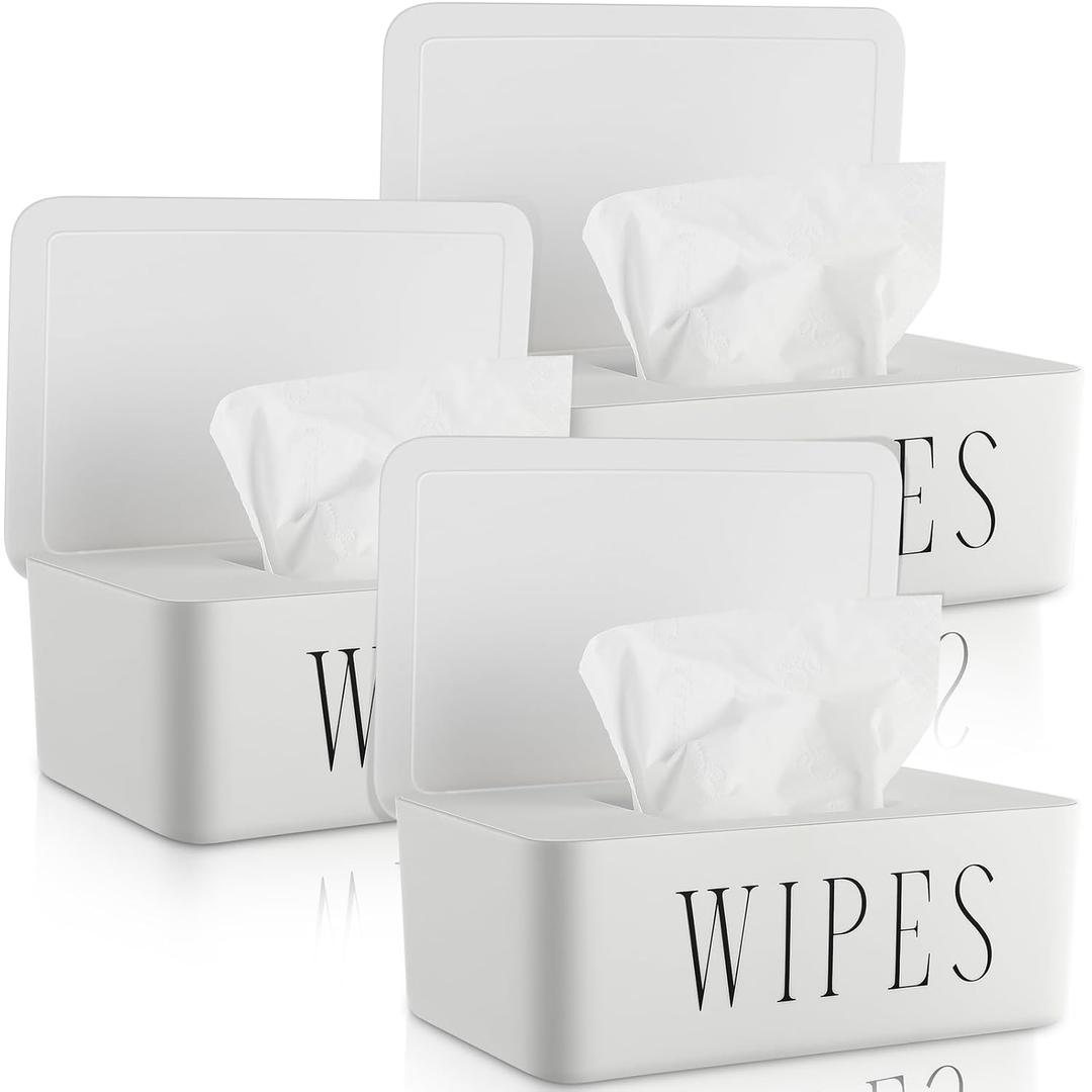 3 Pcs Large Baby Wipes Dispenser Refillable Wipe Holder with Lid Toilet Wipes Container for Bathroom Tissue Paper Storage Box for Home Office Cars (White,Small)