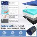 Memory Foam Camping Mattress Pad with Pillow - Extra Thick 4 Inch Sleeping Pad for Camping, Waterproof Roll Up Cot Mattress Topper Bed Mat for Car Truck Tent RV, with Storage Bag