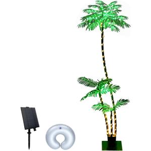 6FT Solar Lighted Palm Trees for Outside Patio Light Up 260 LED Artificial Fake Tree Lights for Pool Bar Tropical Party Deck Outdoor Decorations