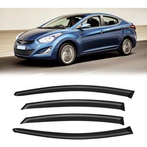 Window Visor for Hyundai Elantra Sedan 2011-2016 (Excludes GT), Out-Channel Rain Guards Shields Vent Deflector Shade Wind Dark Smoke, Tape-On Outside-Mount, 4PCS