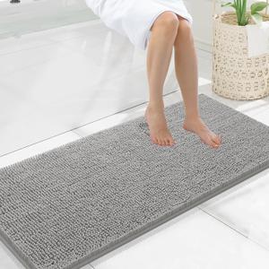 Smiry Luxury Chenille Bathroom Rugs 47x20, Extra Soft and Absorbent Shaggy Bath Mat, Machine Washable, Non-Slip Plush Carpet Runner for Tub, Shower, and Floor, Home Decor Accessories, Light Grey