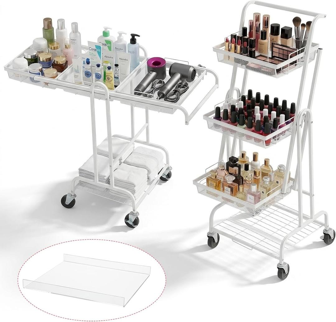 Werhoo 90 to 180 Adjustable Makeup Organizer Cart (Detachable Tabletop) with Drawers-4 Tier, Metal Beauty Cart with Enlarged Wheel Move to Bedroom, Bathroom and Living Room for Flexible Makeup