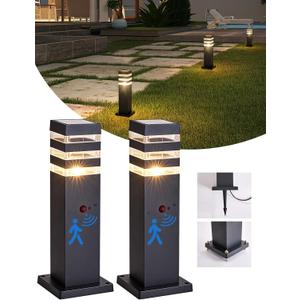 2Pack Motion Sensor Outdoor Floor Lamps Pathway Lights Dusk to Dawn Exterior Pillar Lamps Black Aluminum Poles Lights for Outside, Modern Landscape Path Lamp for Patio, Yard, Garden, Pathway, Driveway