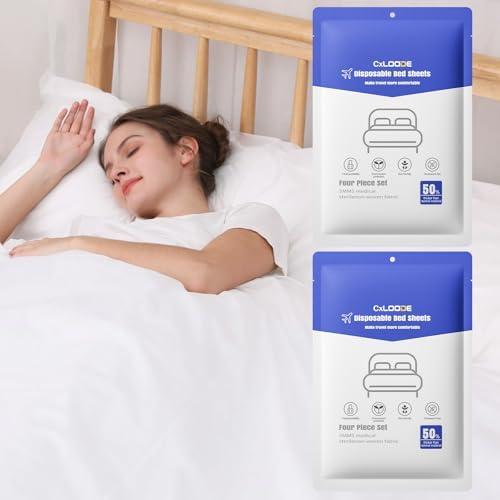 CxLoode 1 Pack Disposable Bed Sheets for Hotel, Portable Bedspread, Disposable Bedding Set with 1 Bed Sheet 1 Quilt Cover and 2 Pillowcase for Travel