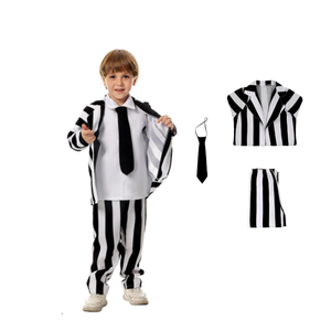 Black and White Striped Suit For Kid Boys Toddler Costume Horror Cosplay Outfit Halloween Dress Up, M