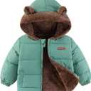 Toddler Winter Puffer Coat Fleece Padded Jackets Hooded Bear Ears Outwear Clothing for Kids Boys Girls 1-6 Years (3-4T, Green)