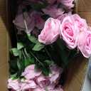 Laelfe 12 PCS Artificial Flowers Pink Roses Fake Silk Flowers Long Stem Artificial Roses for Home Wedding Decorations (Pink)