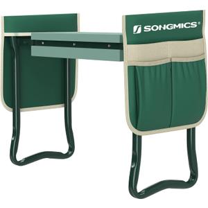 SONGMICS Garden Kneeler and Seat, Multifunctional Garden Kneeling Bench, Gardening Gifts for Women Men, Folding Gardening Stool, with 2 Tool Bags, 8-Inch Wide Kneeling Pad, Dark Green UGGK060L01