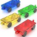 Magnetic Tiles Cars Construction Set, 4 PCS Magnet Cars Magnetic Building Blocks Toy for Kids Ages 4-8 3-5 Magnet Bricks Truck Kit Educational Sensory Toys Gifts for 3+ Year Old Boys & Girls Christmas