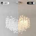 24-Inch Modern Coastal Chandelier, 8-Light Capiz Shell Chandelier for Dining Room, Silver Crystal Light Fixtures for Bedroom Living Room Foyer Kitchen Island Entryway Stairwell, E12
