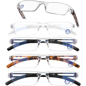 AQWANO 5 Pack Rimless Reading Glasses Women Men Blue Light Block, Lightweight Clear Frames Computer Readers Anti Glare, 2.50