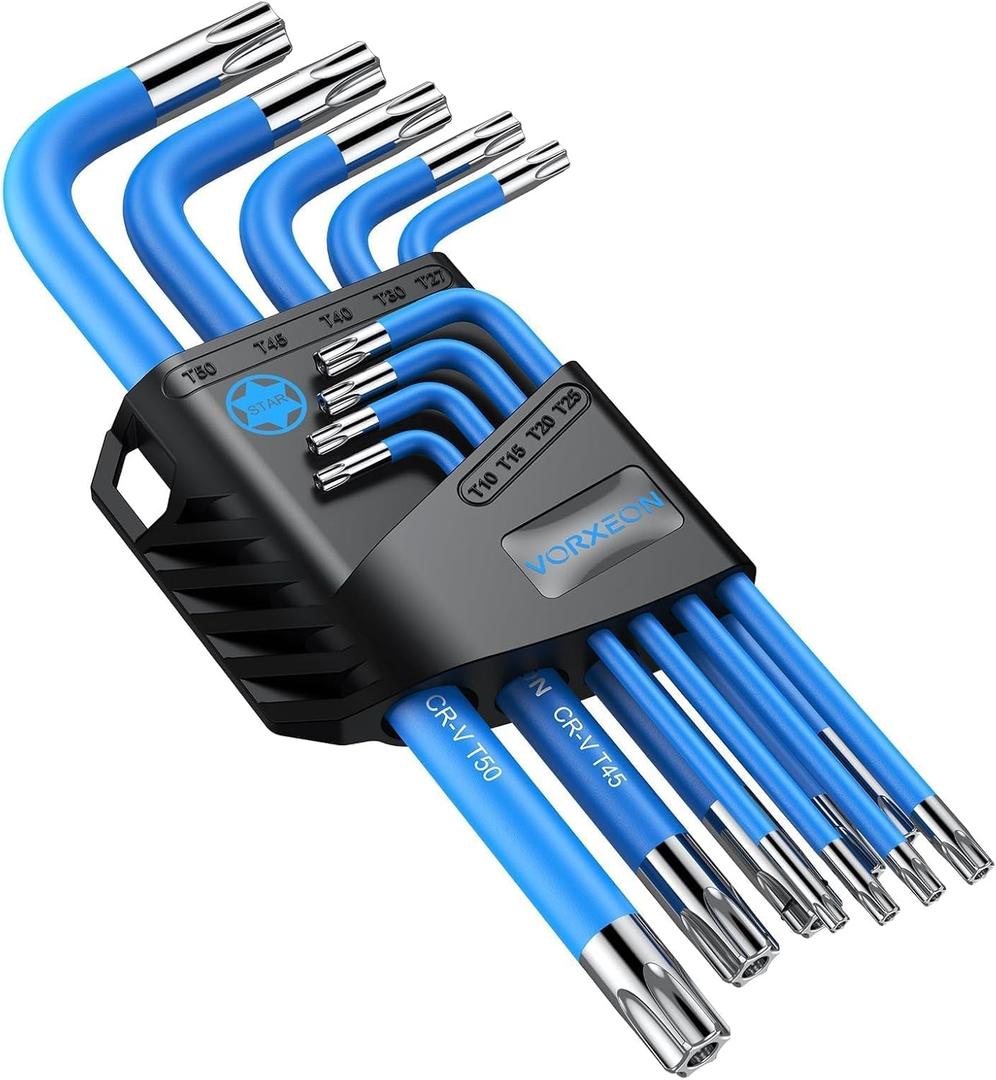 9PCS Star Wrench Key Set T10 to T50 Torx Wrenches Hex Keys With Visible Coding And Non-slip Coating, Long Arm Star Key With Hole for Auto Repair, Furniture Assembly, Household DIY