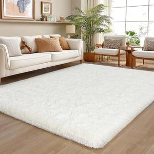 Area Rug for Living Room 6x9, Ultra Soft Shaggy Area Rugs for Bedroom, Upgrade Non-Slip Plush Fuzzy Carpet for Bedroom Girls Boys Room Home Nursery Teens Modern Indoor Home Dorm Decor, Cream White