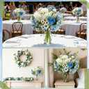 Tigeen 6 Bundles Artificial Bouquet Flowers Artificial Peonies Faux Roses Hydrangea Flowers Bouquet for Wedding Table Centerpiece Floral Vase Decor (White,Blue)