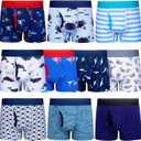 BIG ELEPHANT Boys Boxer Briefs 10-Pack, 100% Cotton Toddler Underwear, Dinosaur and Car Print, Soft Breathable Underpants