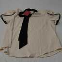 Verdusa Women's Contrast Binding Tie Neck Petal Sleeve Work Blouse Top M