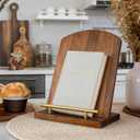 Wooden Cookbook Stand for Kitchen Counter, TAQIXI 2 in 1 Recipe Book Holder, Charcuterie Board & Kitchen Serving Tray, Rustic Cook Book Holder Stand for Kitchen (Brown)