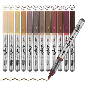 Brown Acrylic Paint Pens,12 Color Paint Pen Markers,Brush Tip Paint Pens for Rock Painting Wood Glass Ceramic Canvas Stone DIY Crafts Making Art Supplies