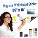 HeatPomelo Magnetic Whiteboard Sticker - Adhesive Backing 36'' x 18'' Dry Erase Board for Wall Whiteboard Contact Paper for Office Home Include Starter Kit