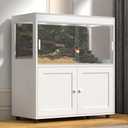 Reptile Terrarium Tank with Storage Cabinet – 60 Gallon Enclosure with Sliding Doors, Mesh Lid, Lock, and Wheels – Snake & Lizard Habitat Stand for Indoor Use