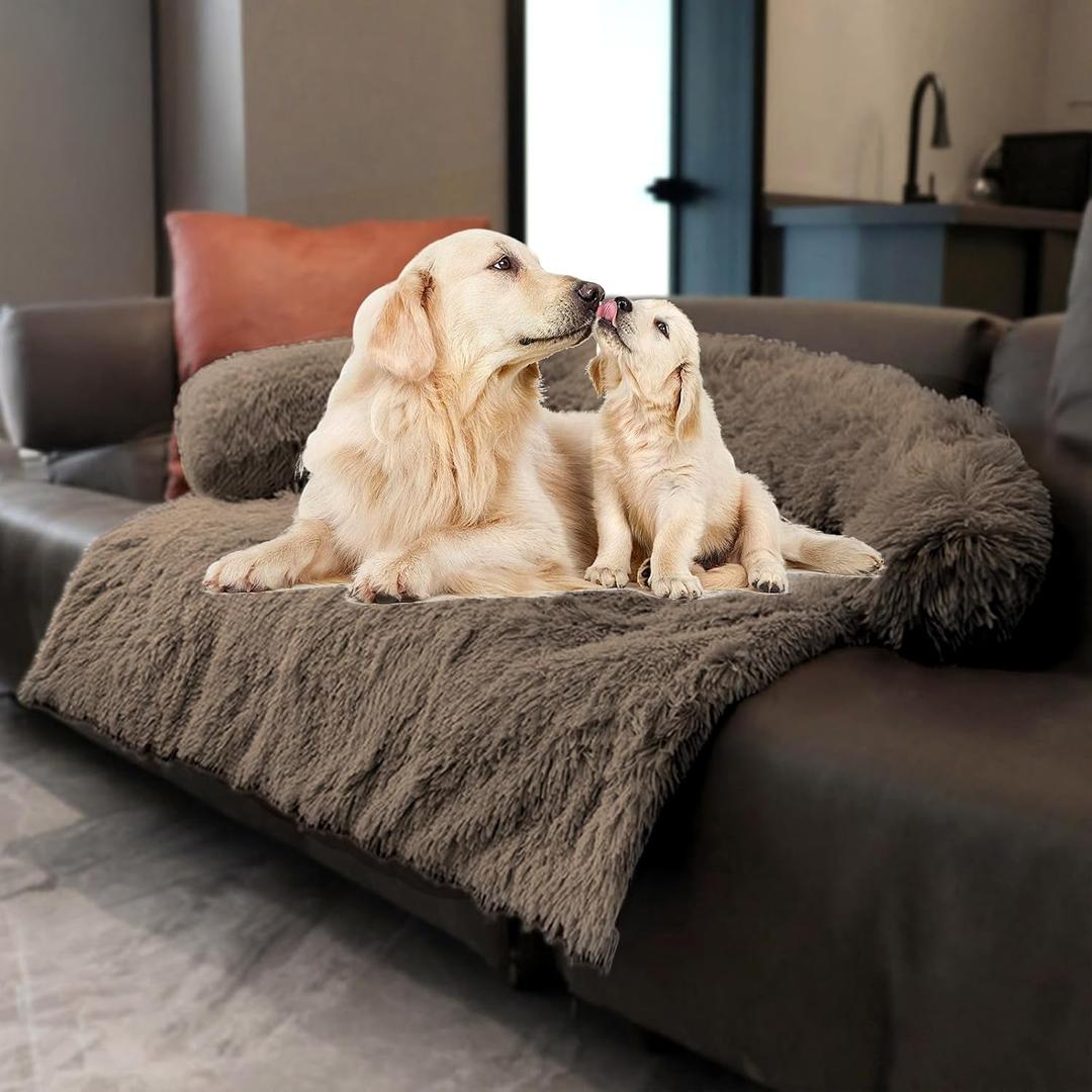 Tinaco Calming Dogs/Cats Bed Mats, Dog Pad Washable Removable Couch Cover, Plush Long Fur Mat for Pets, Waterproof Lining, Perfect for Small, Medium and Large Dogs and Cats (Desert Brown, 41"x37")