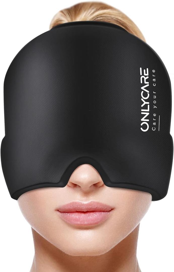 ONLYCARE Migraine Relief Cap, Soothing Migraine Mask, Upgraded Odorless Gel Ice Head Wrap, Hot and Cold Therapy, Headache Ice Pack for Tension, Stress, Hangover (Black)
