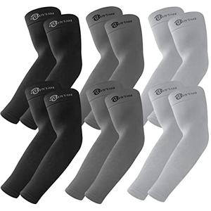 BHYTAKI 3 Pairs UV Sun Protection Arm Sleeves, UPF 50 Sports Cooling Arm Compression Sleeves for Men Women Teenager (Black & Grey)