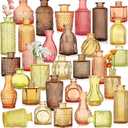 Colored Glass Vases Bulk 32 Pcs - Assorted Vintage Bud Vases for Wedding Centerpieces, Rustic Embossed Glass Bottles for Table Decor, Home Floral Arrangements with Gold Series (2-6 Inch)